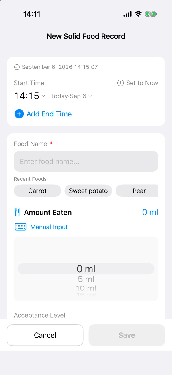 New Solid Food Record.