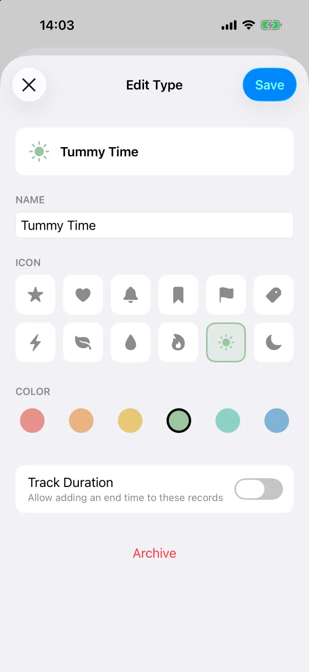 Filled in: name, icon, colour.