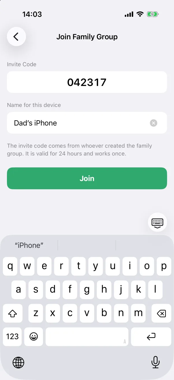 Joining with the code on the other phone.
