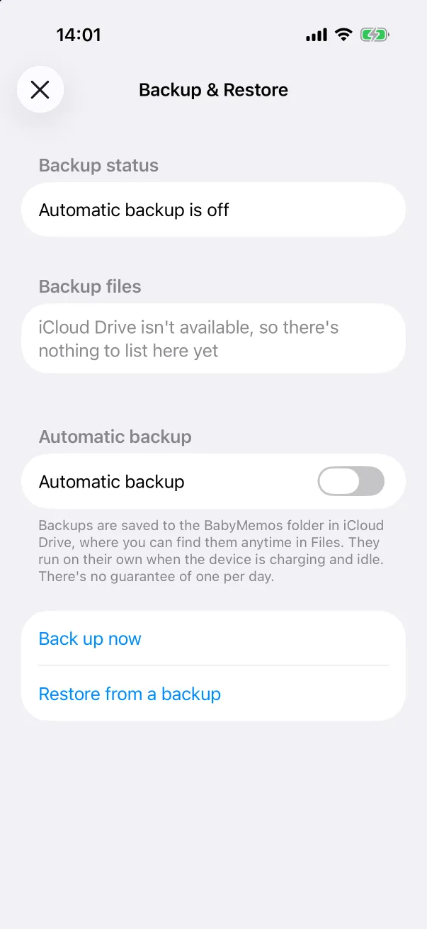 The Backup & Restore sheet from the welcome screen.