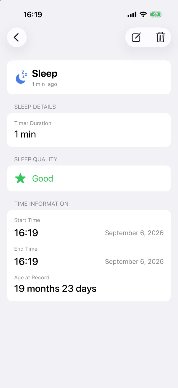 A record created by a timer, with its duration.