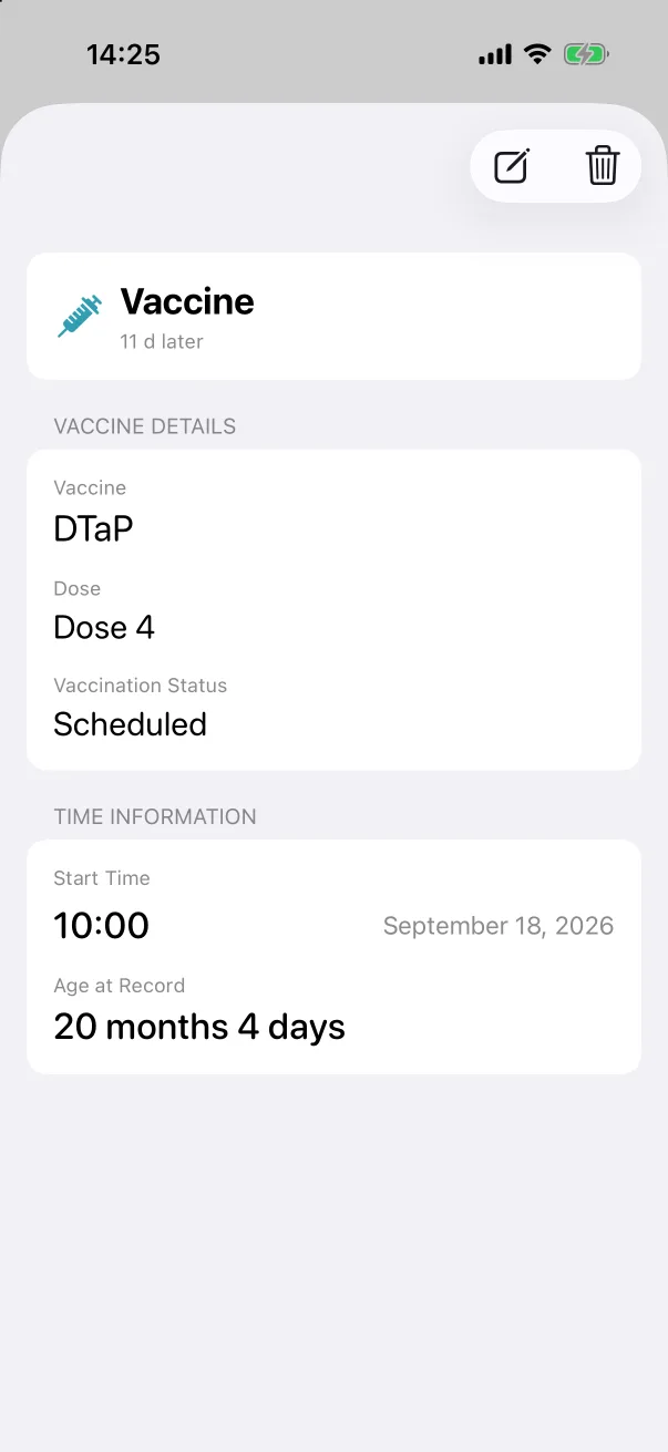 A scheduled vaccine's detail.